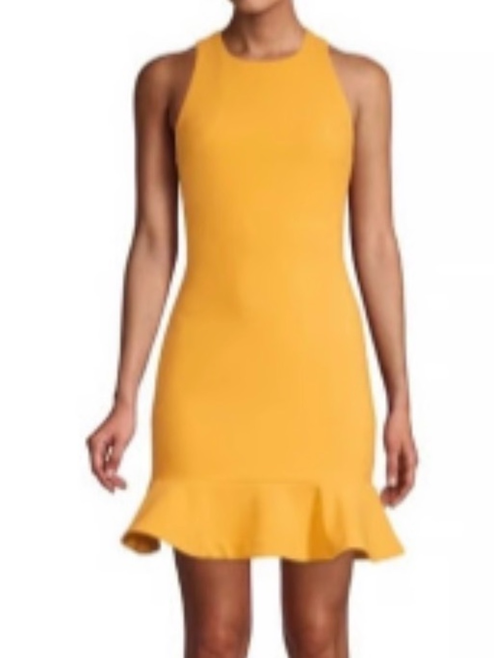 Likely Mustard Yellow Ruffle-Hem Mini Dress